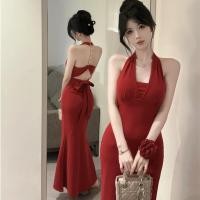 ราคา ชุดเดรสยาว กระโปรงทรงหางปลา กระโปรงสายเดี่ยว ทรงรัดรูป ผูกโบว์ด้านหลัง 150398 (42317279483)