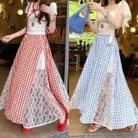 ราคา กระโปรงยาว กระโปรงลายสก๊อต เอวยืด ผ้าลูกไม้ สีสดใส ใส่เที่ยวสวยมาก 150389 (26987074409)