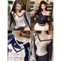 ราคา เสื้อครอปแขนยาว เสื้อยืดคอวี ทรงสลิมฟิต สวมใส่สบาย ผ้านิ่้มสบาย 1502278 (28371736023)