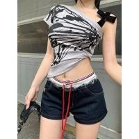 ราคา กางเกงยีนส์ขาสั้น กางเกงเอวต่ำ สลับสี มีเชือกที่เอว สไตล์Y2K ทรงเข้ารูป 1501286 (43569015328)