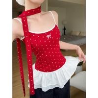 ราคา เสื้อกล้าม เสื้อสายเดี่ยว เเต่งโบว์ที่อก สลับสี ชายระบาย 1502364 (40605381573)