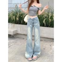 ราคา กางเกงยีนส์เอวสูง กางเกงยีนส์สายเกา เเต่งลูกไม้ ดูมีสไตล์ กระบอกเล็ก 1501285 (40021599424)