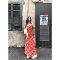 ราคา ชุดเดรส ชุดเดรสกระโปรงยาว ลายสก๊อต อกเเต่งลูกไม้ สายเดี่ยว ลายพิเศษ 150396 (41407168222)