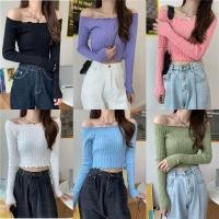 ราคา เสื้อครอป เสื้อเปิดไหล่ ยืดได้ ผ้าร่อง ฟรีไซส์ เเขนยาว 02416 (53750091370)