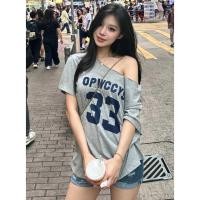 ราคา เสื้อปาดไหล่ เสื้อยืดเเขนสั้น เบอร์33 ทรงหลวม คอกว้าง ใส่เเบบปาดไหล่ 1502291 (28779263353)