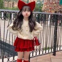 ราคา ฤดูใบไม้ร่วงฤดูหนาวเสื้อผ้าเด็กสาวคริสต์มาสกระโปรงผ้าลูกฟูกสีแดง (54302627190)