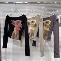 ราคา เสื้อยืดนักเรียนผู้หญิง สไตล์เกาหลี พิมพ์การ์ตูนแขนยาว ไหล่เอียง (57153217545)