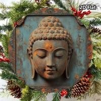 ราคา พระพุทธรูป Vintage 2D โลหะ Wall Art รอบชนบทป้ายดีบุก Easy Mount Serene Decor (44168795965)