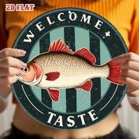 ราคา HELLOYOUNG Retro Fish Wall Art Vintage อาหารทะเลร้านอาหารตกแต่ง Heavy Metal ยินดีต้อนรับป้าย Coastal Blue แขวนเครื่องประดับ (57354069914)