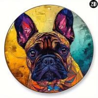 ราคา HELLOYOUNG กระจกสีเทียมพวงหรีดกลมป้ายโลหะตกแต่งบ้าน Wall Art French Bulldog อลูมิเนียม (54704078013)