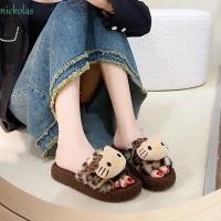 ราคา NICKOLAS รองเท้าแตะตุ๊กตา Kitty รองเท้าแตะอุ่นนักเรียนบ้าน น่ารักปุยในร่มกลางแจ้ง Anti Slip Y2k รองเท้าแตะเสือดาวฤดูหนาว (40027634300)