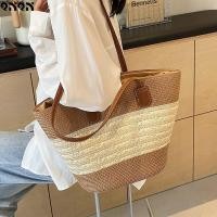 ราคา กระเป๋าถือสานสำหรับผู้หญิง รุ่นปี 2025 กระเป๋าแฟชั่นลายทาง ความจุขนาดใหญ่ สำหรับไปชายหาด กระเป๋าเดินทาง กระเป๋าสีพื้น (51653900515)