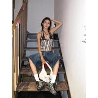 ราคา ชุดเดรสแขนกุดผู้หญิงลายทาง ผ้าซาตินโรแมนติก ลดน้ำหนัก ฤดูร้อน เสื้อกั๊กเซ็กซี่ สไตล์ใหม่ สีน้ำเงินกรมท่า (44204048648)