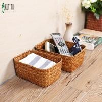 ราคา Seagrass Mini Storage Basket Desktop Organizer สําหรับรีโมทคอนโทรลขนมเครื่องสําอาง (53753387552)