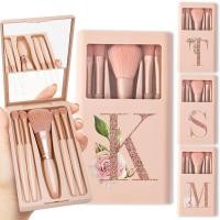 ราคา ชุดแปรงแต่งหน้าสำหรับเดินทาง5ชิ้นพร้อมกระจกชุดแปรงแต่งหน้า กระเป๋าจัดระเบียบกล่องเครื่องมือความงาม ลายตัวอักษรสีโรสโกลด์ (49001415417)