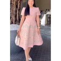 ราคา เดรสผ้าไทยสีชมพูทรงย้วย (54103818209)