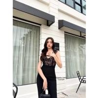 ราคา จั้มสูทลูกไม้สายเดี่ยวสีดำขายาว (46454768356)