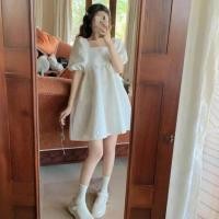 ราคา เดรสผ้าทอแขนบอลลูนสีขาว ครีม (43727915839)