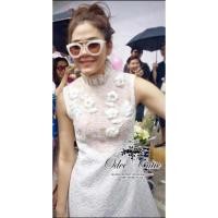 ราคา เดรสขาวแขนกุดปักลูกไม้ดอก 3 ดี (56601476423)