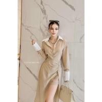 ราคา เซทเชิ้ตคอปกกางเกงกระโปรงสีเบจ (50950129547)