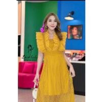 ราคา เดรสระบายลูกไม้ตัวยาวสีเหลืองงานป้ายLoveLadyไซร์S (42001342951)