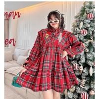 ราคา เดรสลายสก๊อตแดงปักหมี (41315212676)