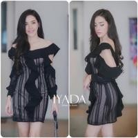 ราคา เดรสลูกไม้ตาข่ายปาดไหล่ระบาย (44800538905)