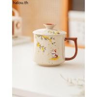 ราคา Osmanthus Cat Cup Plant Wood สีเทาเซรามิคถ้วยชาถ้วยเซรามิคพร้อมฝาปิดถ้วยแก้วการปรับแต่ง (40277020404)