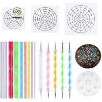 ราคา gangong1kr Mandala Dotting Stencil Tools Rock Painting Kit Ball Stylus Dotting Tools รวมลายฉลุ ถาดสี 17 แพ็ค (29114955363)
