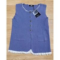 ราคา เสื้อแขนกุดสีฟ้าครามกระดุมทองแต่งลูกไม้ (54600207485)