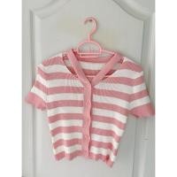 ราคา เสื้อไหมพรมผ้าทอสีชมพูริ้วขาว (49454635164)