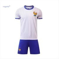 ราคา 2024 ยุโรปกีฬาฟุตบอลฝรั่งเศสเสื้อแขนสั้นกางเกงขาสั้นเสื้อยูโร 2024 สีฟ้าสีขาว XS (45704214588)