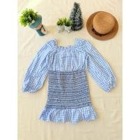 ราคา ใหม่ มือหนึ่ง งานป้าย Snap เดรสลายสก็อต สีฟ้า น่ารักๆ (52103227847)