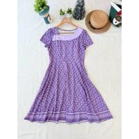 ราคา ส่งต่อ มือสอง เดรสผ้าลายไทย สีม่วง ผ้าลื่นๆ ใส่สบาย (57504650596)