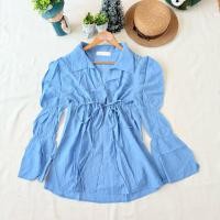 ราคา ใหม่ มือหนึ่ง งานป้าย Promthong เสื้อคลุมเซ็กซี่ สีฟ้า คอปก แขนยาว (51505228580)