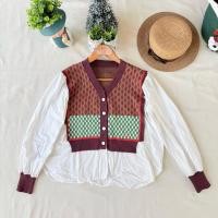 ราคา ส่งต่อ มือสอง เสื้อวินเทจเกาหลี เป็นเสื้อแขนยาวสีขาว ตัดแต่งกับเสื้อไหมพรม (48805430716)