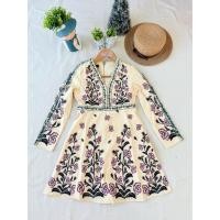 ราคา ใหม่ มือหนึ่ง งานป้าย poonyisa เดรสแขนยาว ผ้าสกีนลายดอก สีครีมสวย (49554060929)