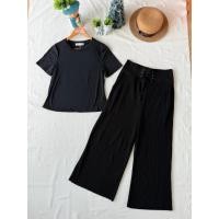 ราคา ใหม่ มือหนึ่ง งานป้าย Poonyisa ชุดเซตสีดำ เสื้อยืดสีดำ กับกางเกงอัดพลีท (48604084090)