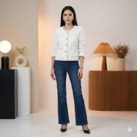 ราคา ใหม่ มือหนึ่ง เสื้อคลุมผ้าทวีต แขนยาวกระดุมหน้า สีครีม (48455419893)