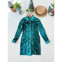 ราคา ใหม่ มือหนึ่ง งานป้าย Pronthong เดรสผ้ากำมะหยี่ สีเขียวสวย (46204447644)