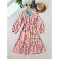 ราคา ส่งต่อ มือสอง งานป้าย one one เดรสสีชมพู แขนยาว เอวสม็อค (45402808644)