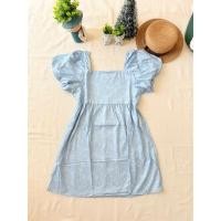 ราคา ใหม่ มือหนึ่ง เดรส สีฟ้าลายดอก แขนพองพองน่ารัก (27794048814)