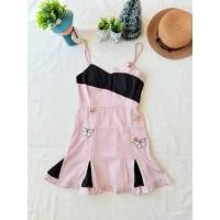 ราคา ใหม่ มือหนึ่ง งานป้าย Poonyisa เดรสสายเดี่ยว สีชมพูตัดดำ (55203200749)