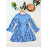 ราคา ใหม่ มือหนึ่ง เดรสแขนยาว สีฟ้าคราม โอเวอร์ไซด์ แม่แม่ใส่คลุมท้อง ได้ (47655281943)