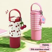 ราคา แก้วน้ํารถยนต์สแตนเลสขนาด 750 มล พิมพ์เชอร์รี่และการออกแบบสีตัดกันแก้วน้ําทนความเย็นแบบพกพาแบบ คู่ ดื่ม กระติกเก็บความร้อนและเย็น แก้วน้ํา (45604580057)