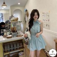 ราคา ฤดูร้อนสไตล์ใหม่มิ้นท์สีเขียวบริสุทธิ์ปรารถนาแขนกุดเชือกแขวนคอชุดหญิงโบว์ผูกเอวแคบสวย ผอมลง ดูกระโปรง (26455285881)