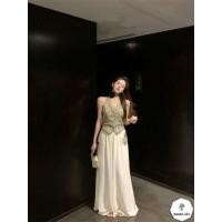 ราคา peace Lily สูทผู้หญิงทอแขนกุด Halterneck เสื้อกั๊กเสื้อกั๊กผู้หญิงฤดูร้อน High End กางเกงขากว้างกางเกงชุดสองชิ้น (27481201065)