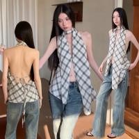 ราคา ส่งด่วน เสื้อคล้องคอลายสก็อต ด้านหลังมีเชือกผูกโบว์ (29585153230)