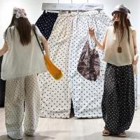 ราคา ส่งด่วน Polka Linen Balloon Pants กางเกงขายาวลายจุด ทรงบอลลูน ผ้าลินิน วีเเกน เอวยางยืด (45250268955)
