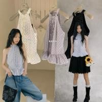 ราคา ส่งด่วน ? ? ? ? 8645 เสื้อแขนกุด พิมพ์ลายจุด ชายเสื้อแต่งปลายบอลลูน งานซิปหลัง (52554978445)